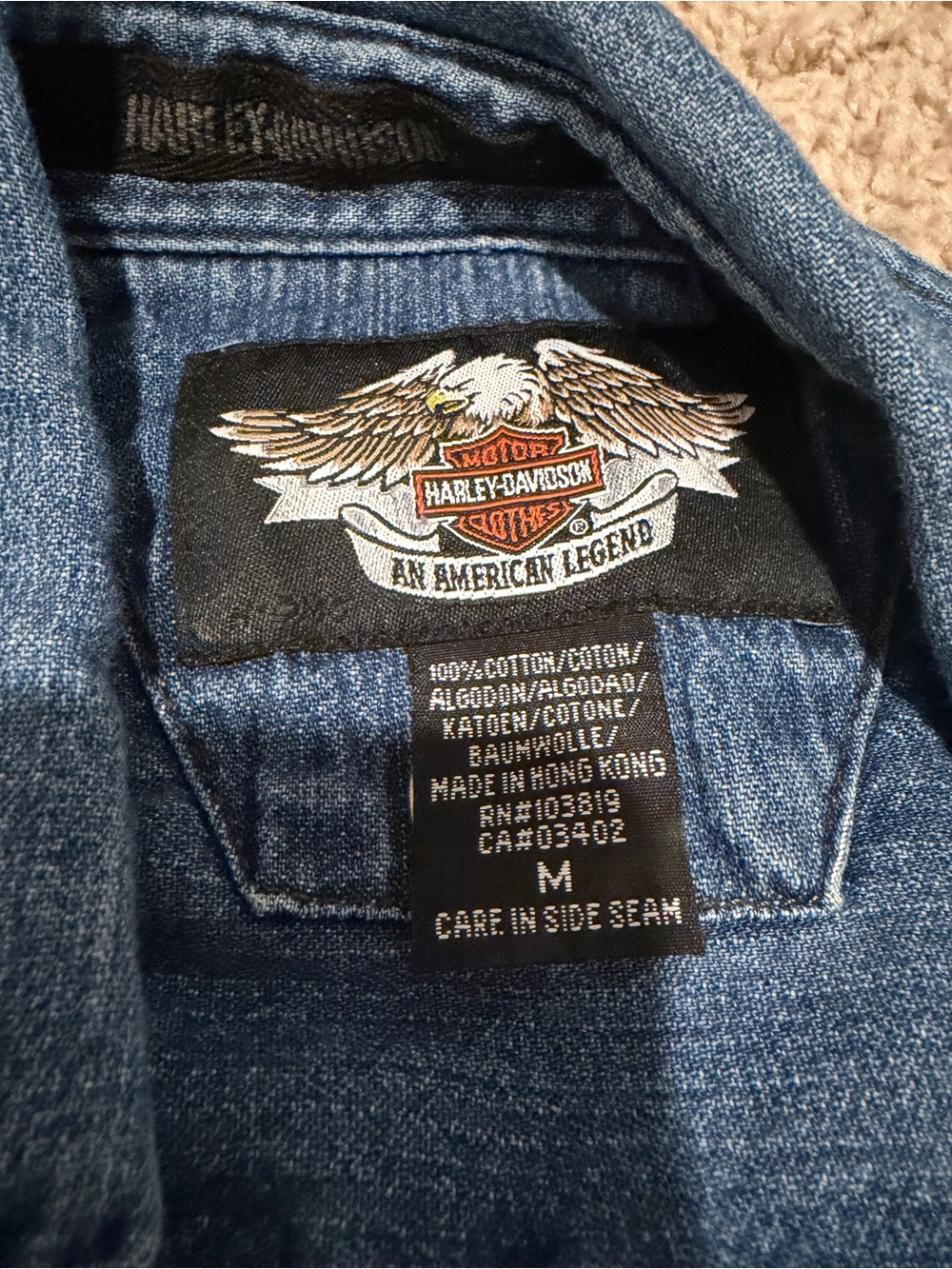 Harley-Davidson Embroidered Eagle Denim Button Down Shirt | Medium - Picture 4 of 5